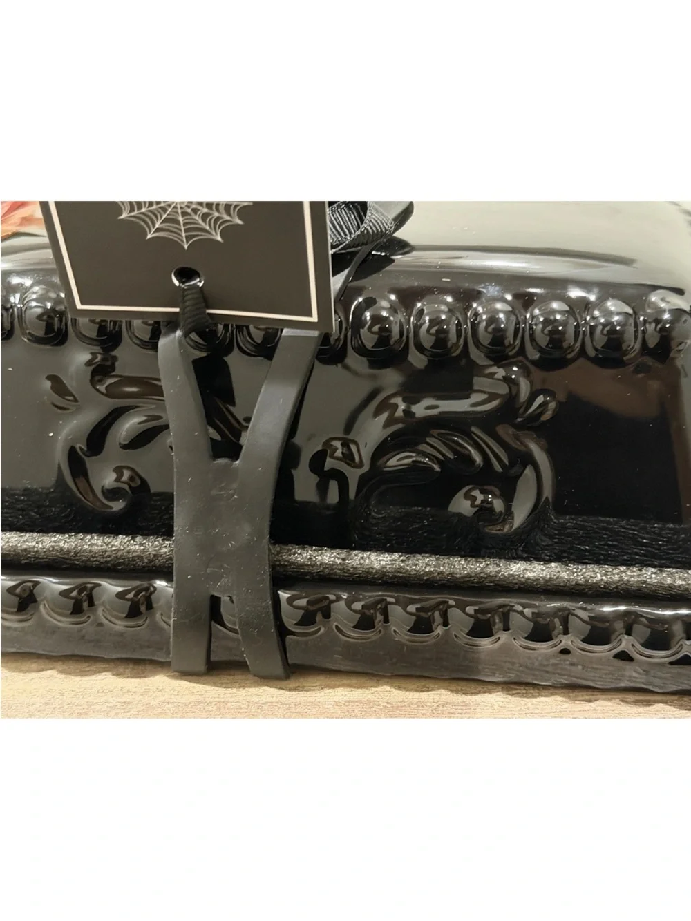 Cobwebs & Cauldron Halloween Skull Handle Covered Butter Dish, Black New